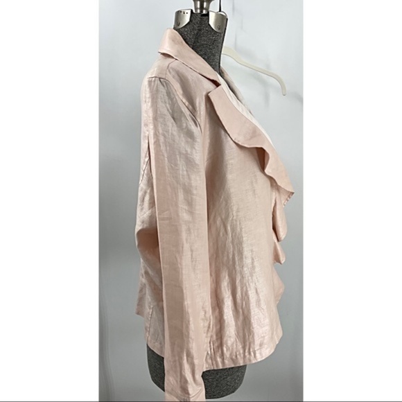 Chicos 100% linen ruffle front button down jacket with pockets 3/L - Picture 14 of 14
